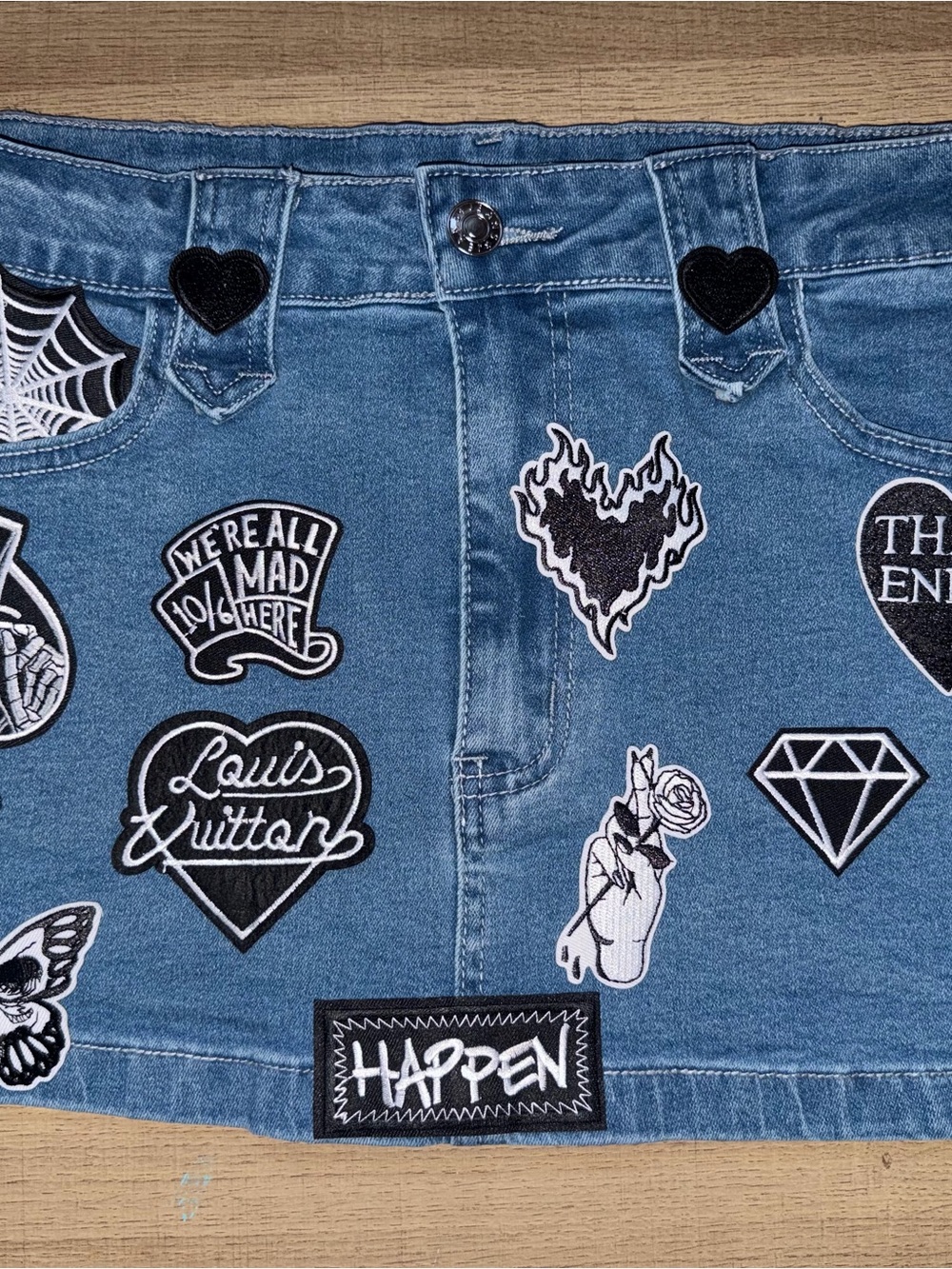 Custom Denim Patchwork Mini Skirt - Blue